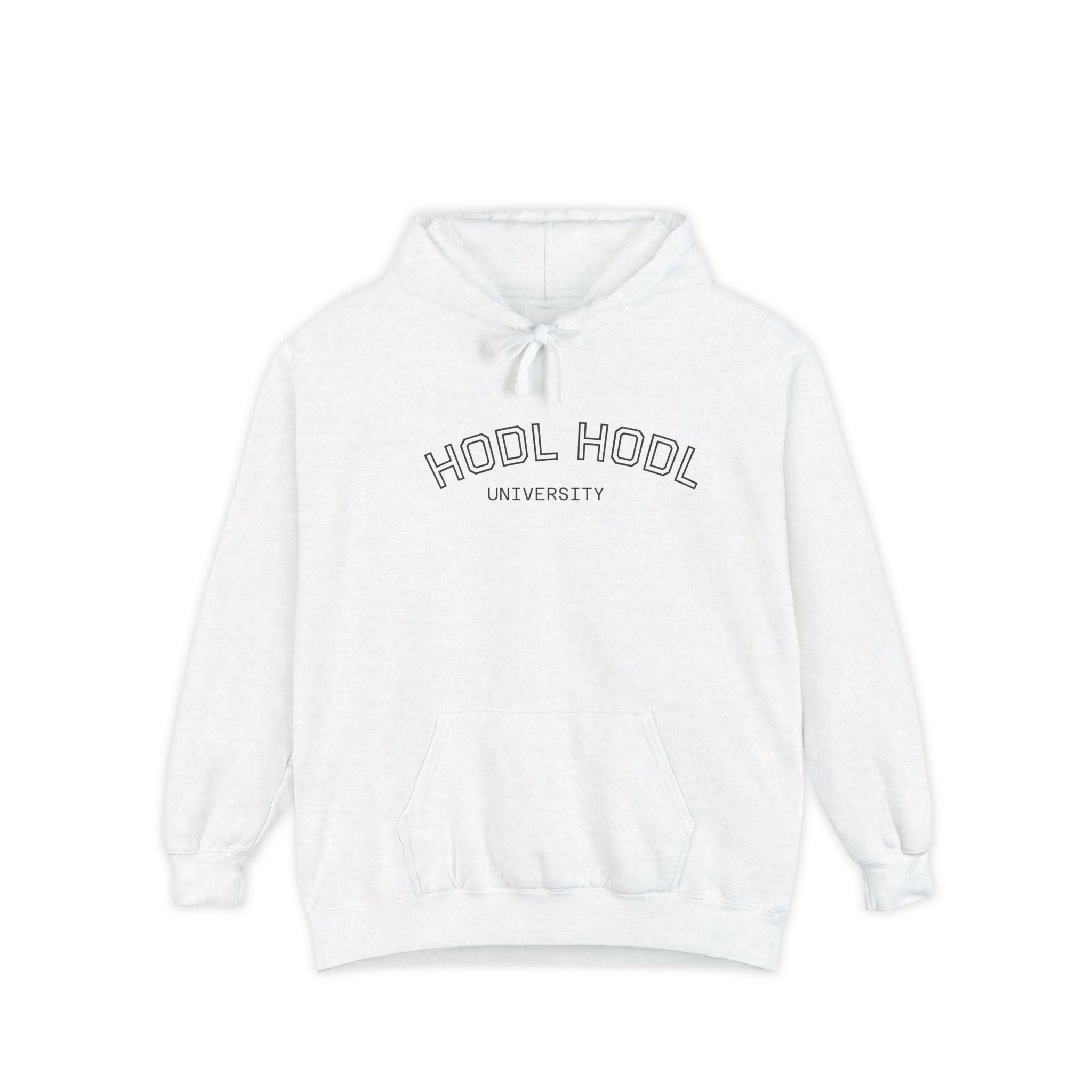 "HODL HODL" University Hoodie — Minimal Collegiate Garment-Dyed Pullover