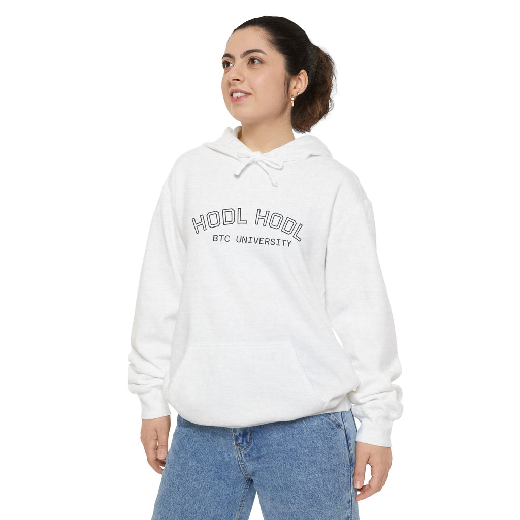 "HODL HODL . BTC University ." High Quaiity Comfort Colors Hoodie - Vintage Collegiate Garment- Dyed Pullover | Crypto Gift 53