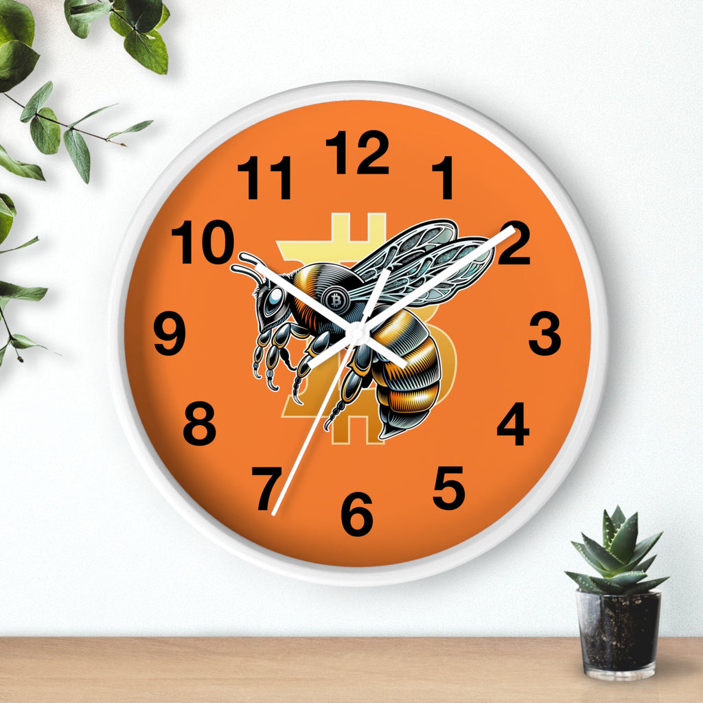 Bitcoin CypherHornet * Wall Clock - Retro Orange Crypto Bee Clock with Black Arms for Home & Office | Crypto Gift 203