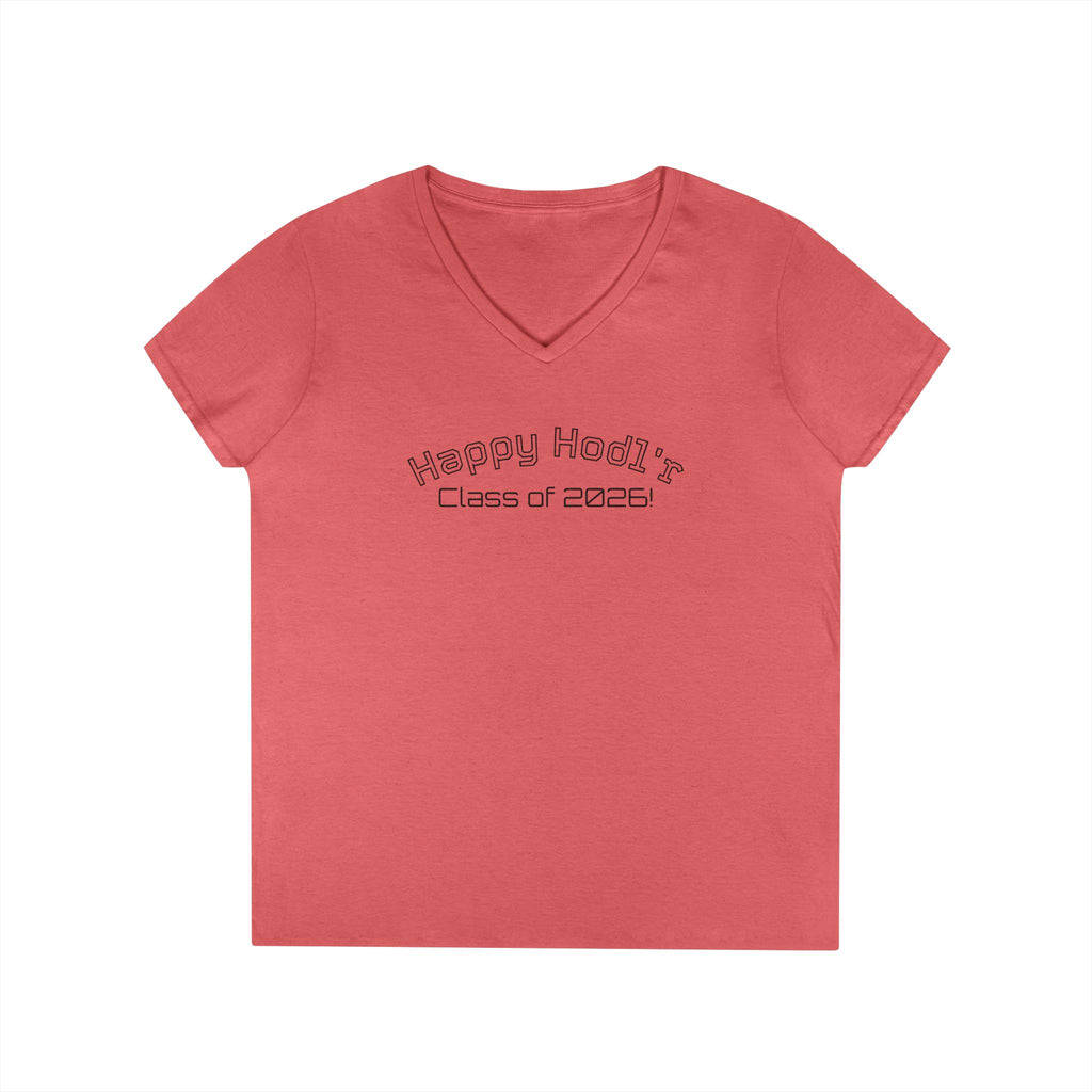 Happy Hodl'r Satsified Ladies V-Neck Tee - Funny Retro Text | Crypto Gift 120