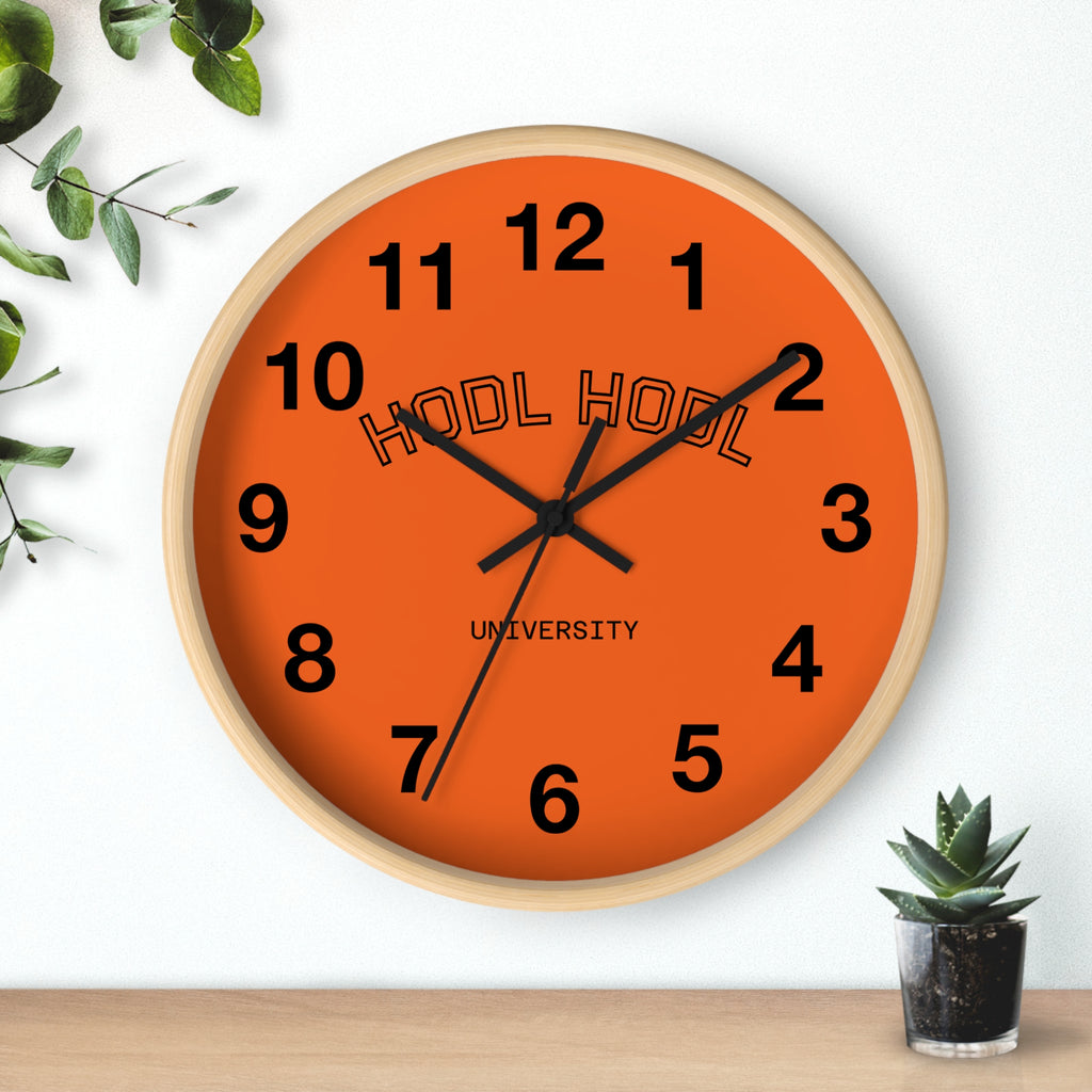 HODL HODL University Wall Clock — Bold Orange Crypto Decor