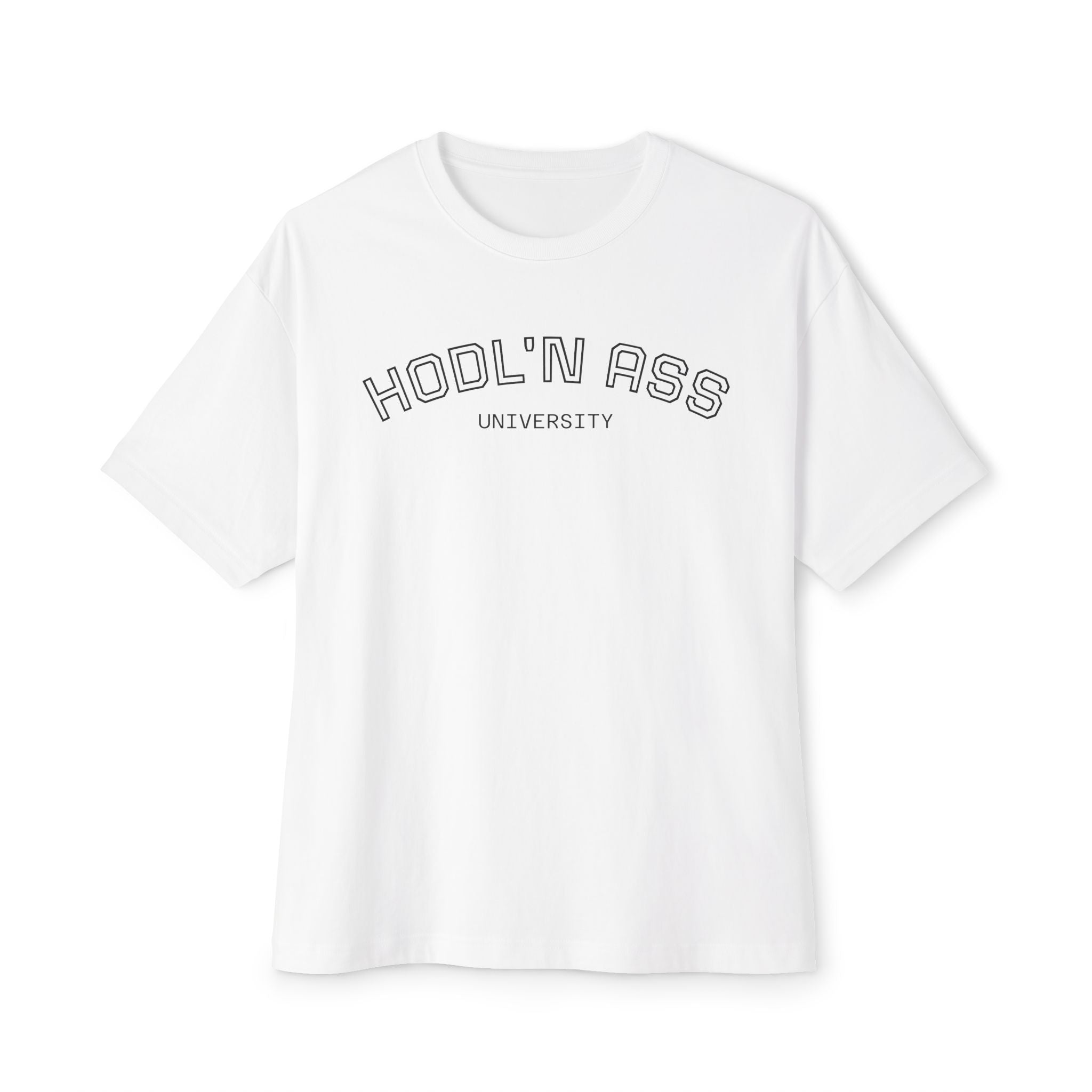 "HODL'N ASS" University BITCOIN Tee — Oversized Boxy Graphic | Crypto Gift