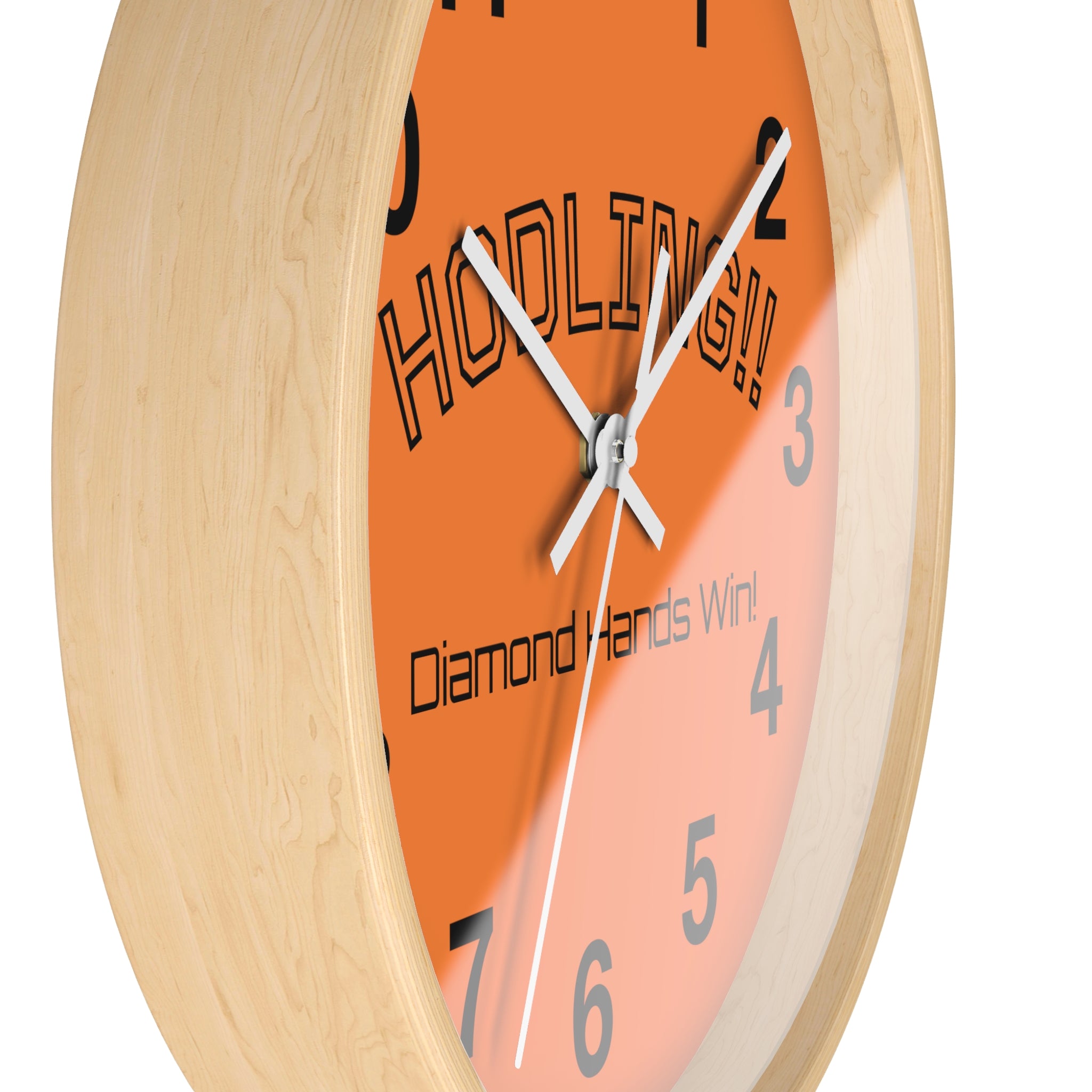 "HODLING!!  Diamond Hands Win!" Wall Clock — Orange Bitcoin Crypto Enthusiast Decor | Black Arms | Crypto Gift 197