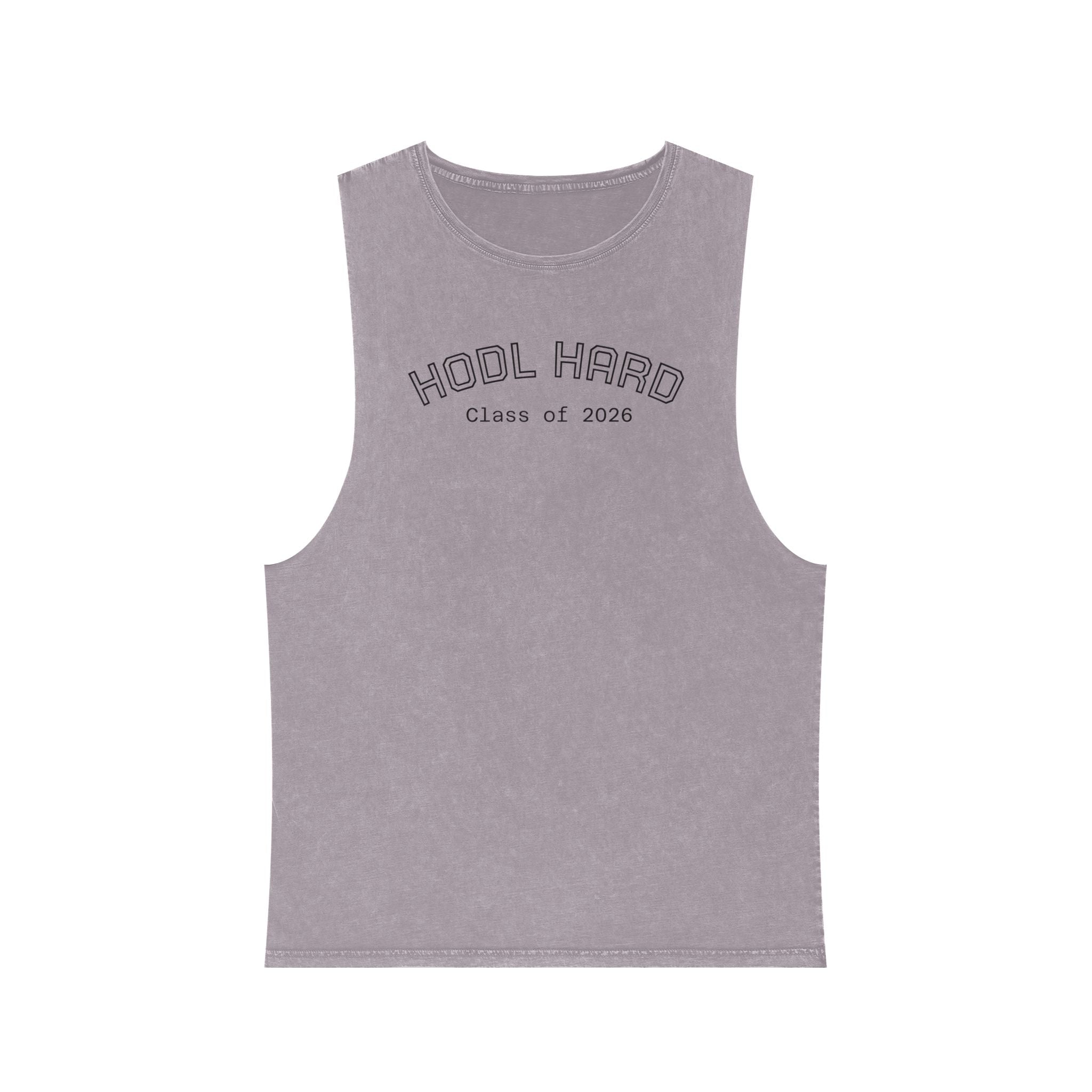"HODL HARD - Class of 2026" Bitcoin Moon Harbor Stonewash Deep Underarm Tank Top —Washed Sleeveless Tee | Crypto Gift 14