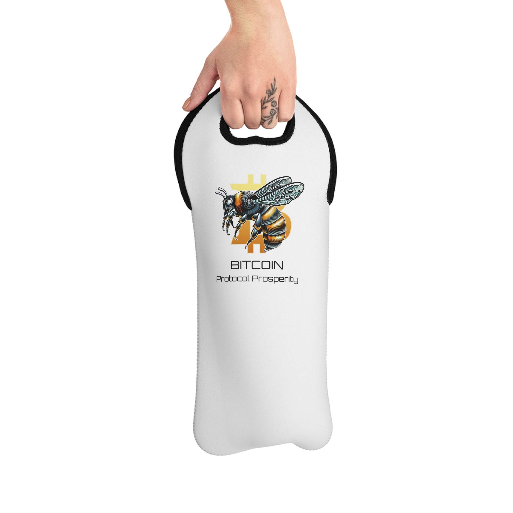 CypherHornet/Bitcoin Protocol Prosperity - Easy Transport White  Neoprene Wine Tote | Crypto Gift 132