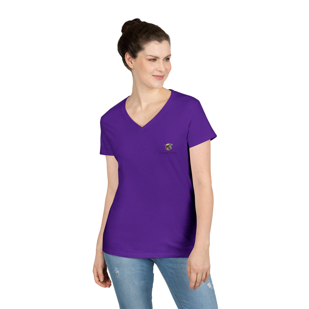 Bitcoin/Cypher Hornet - Pocket Money - Ladies V-Neck Tee - Funny Retro Text | Crypto Gift 120b