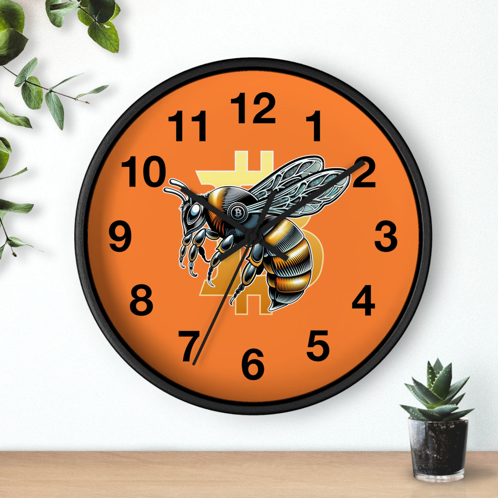 Bitcoin CypherHornet * Wall Clock - Retro Orange Crypto Bee Clock with Black Arms for Home & Office | Crypto Gift 203