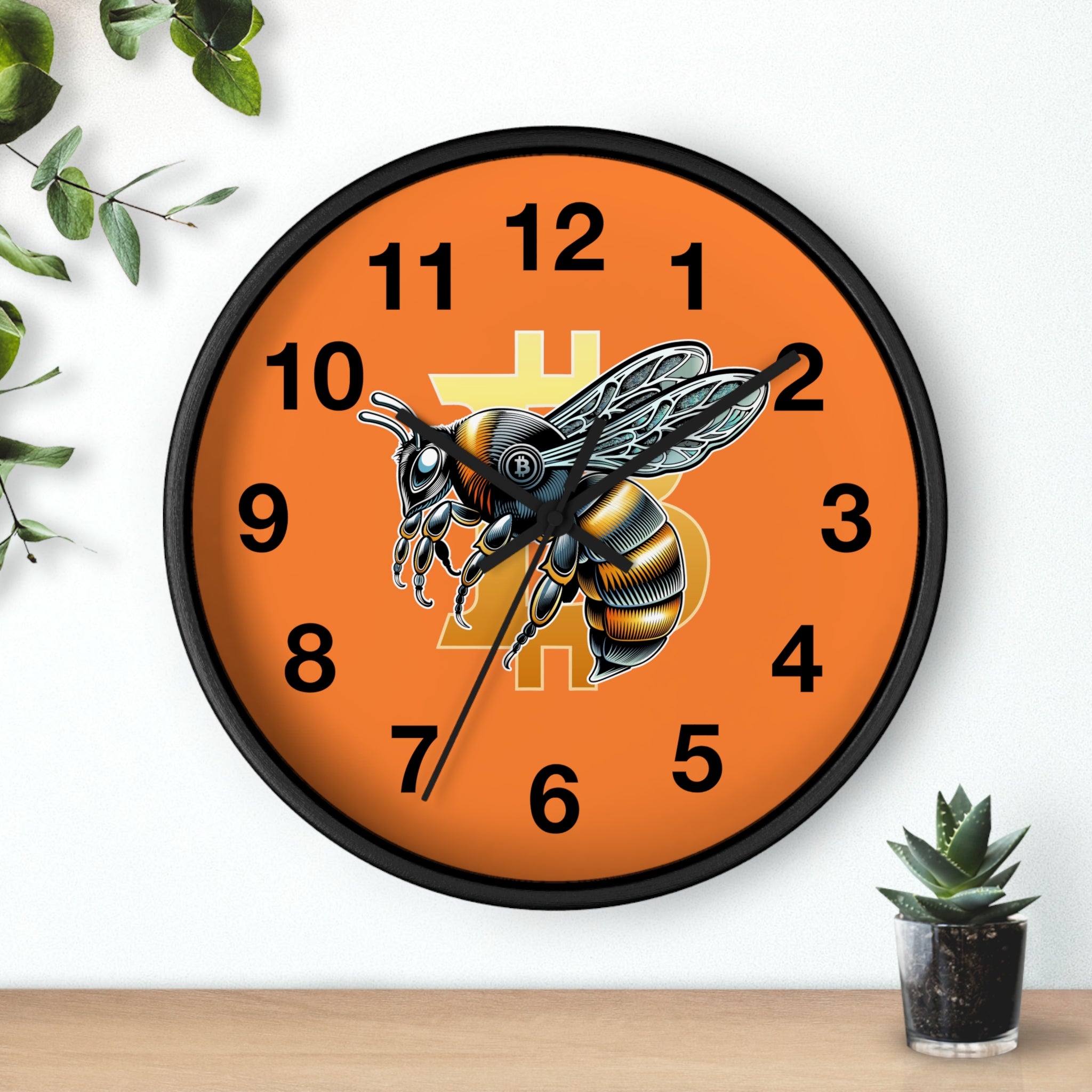 Bitcoin CypherHornet * Wall Clock - Retro Orange Crypto Bee Clock with Black Arms for Home & Office | Crypto Gift 203