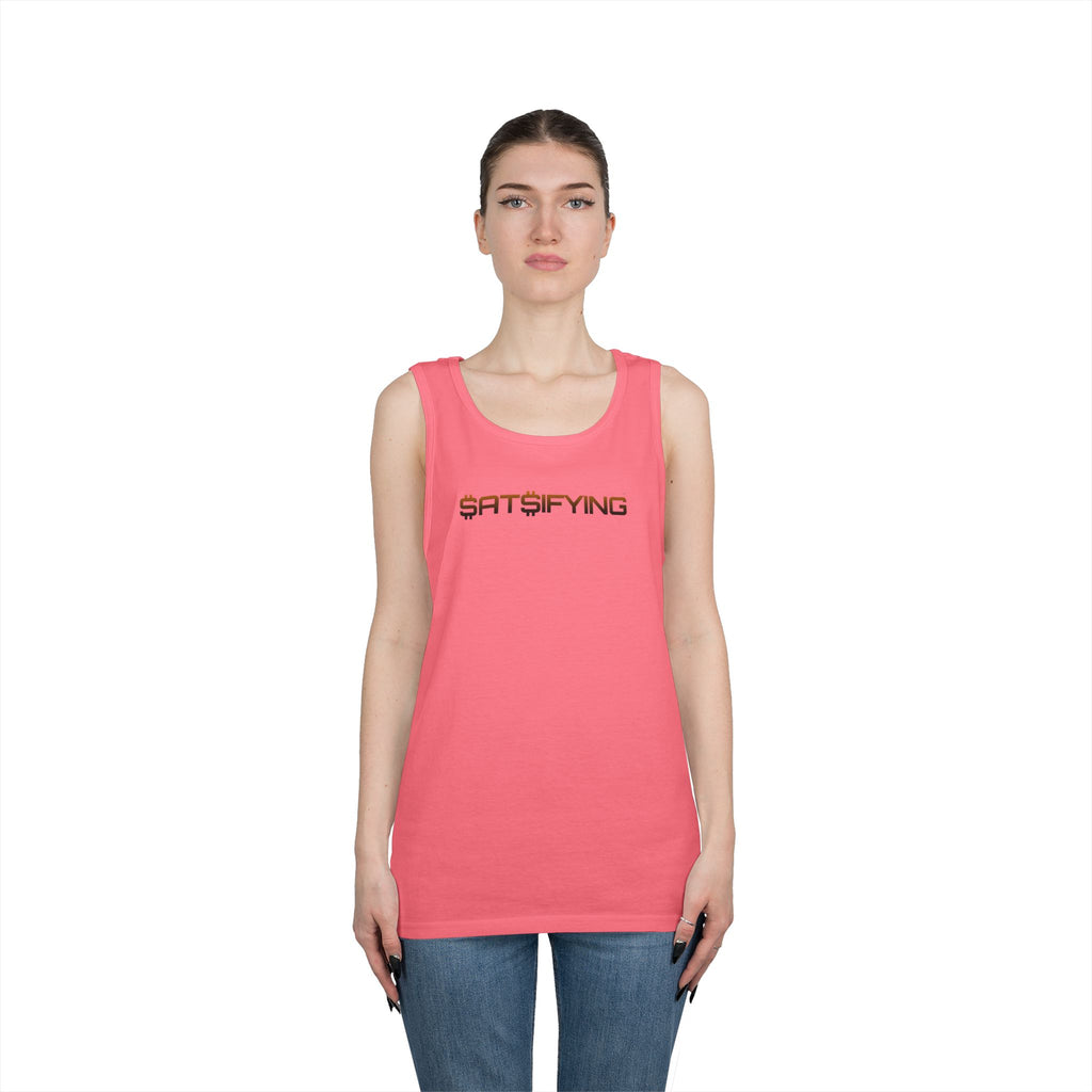 SATSIFYING -  Bitcoin Graphic Bleed Sassy Tank Top — Minimal Modern Logo Summer Muscle Tee | Crypto Gift 98