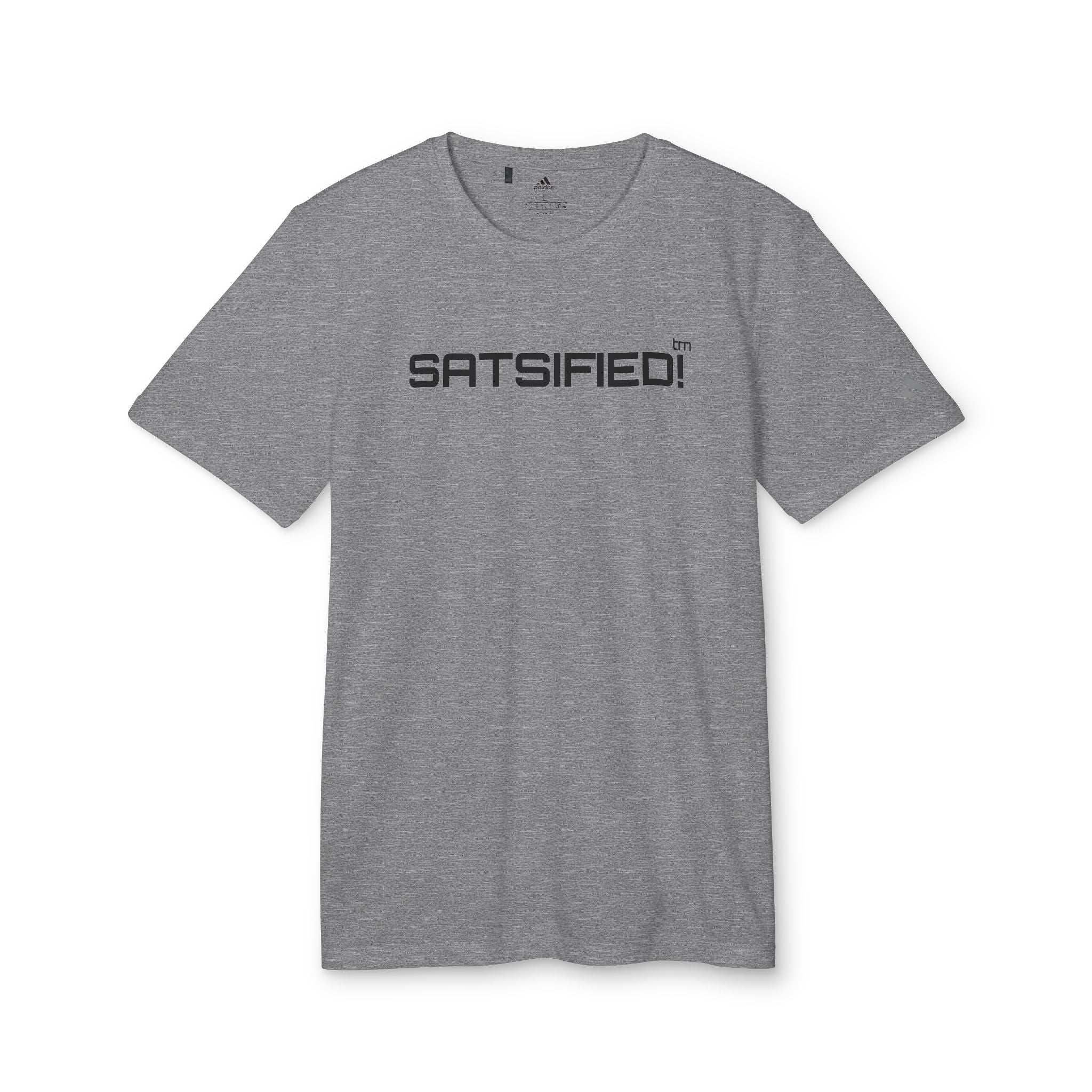 SATSIFIED! Bitcoin Adidas Graphic Tee — Unisex Minimal Athletic White T-Shirt