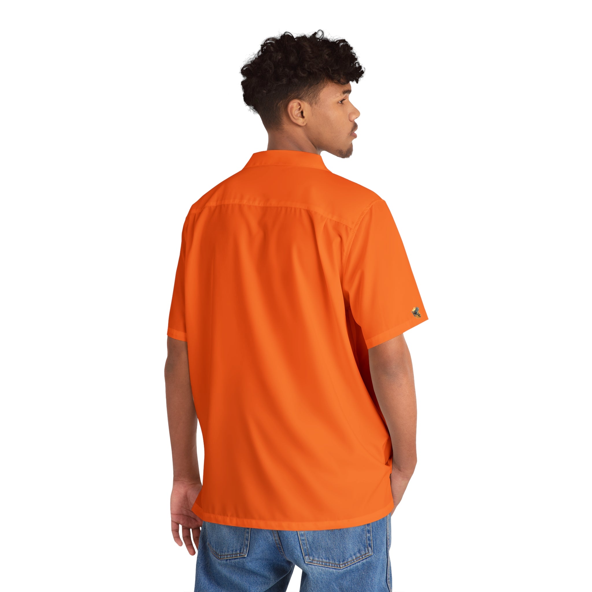 Bitcoin/CypherHornet - Embroidered Discrete Logo - Orange Hawaian Style Shirt – Men's Casual Resort or BBQ Shirt | Crypto Gift 6