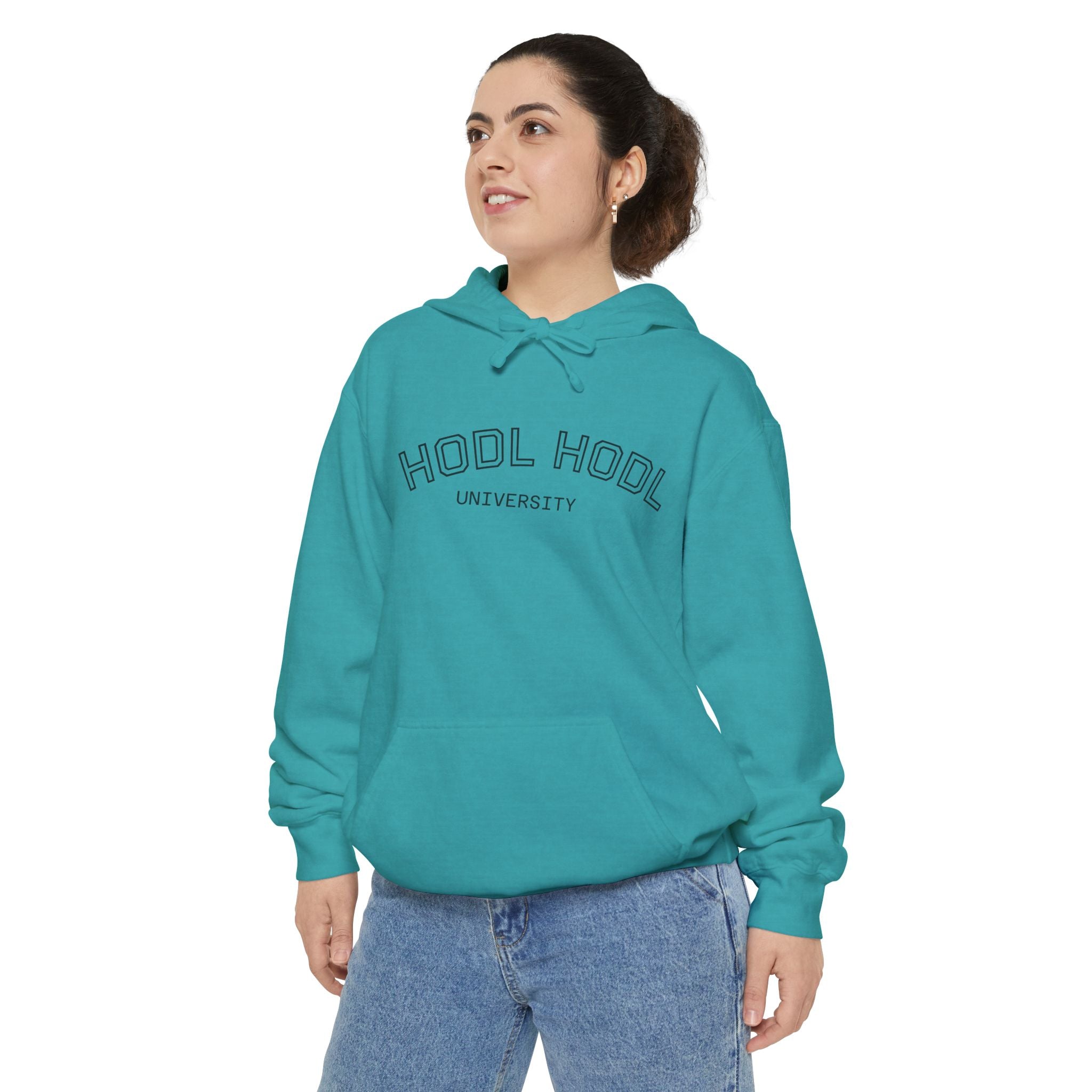 "HODL HODL" University Hoodie — Minimal Collegiate Garment-Dyed Pullover