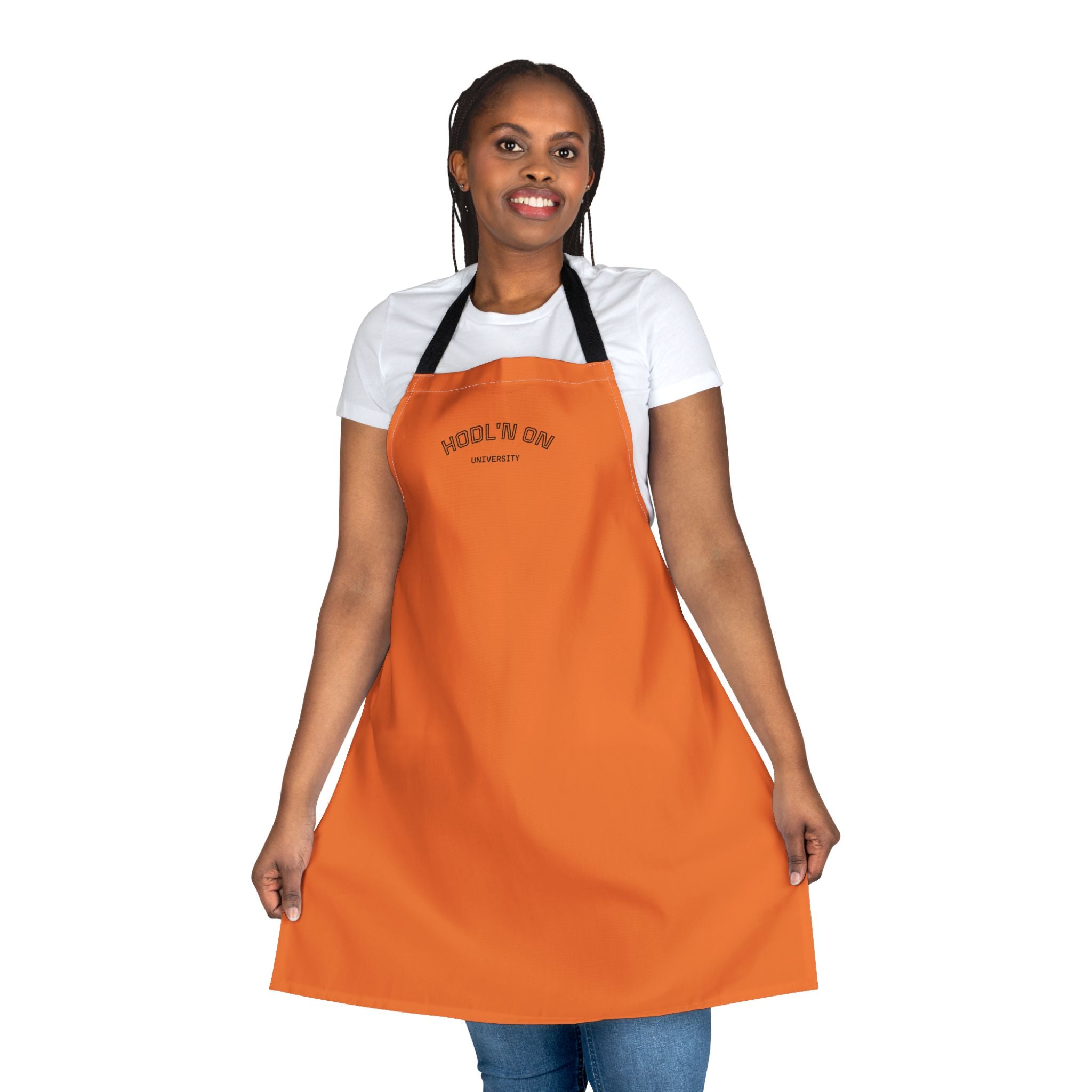 "HODL'N' ON" - Orange Apron — Funny BBQ & Grill Cooking Apron with Text