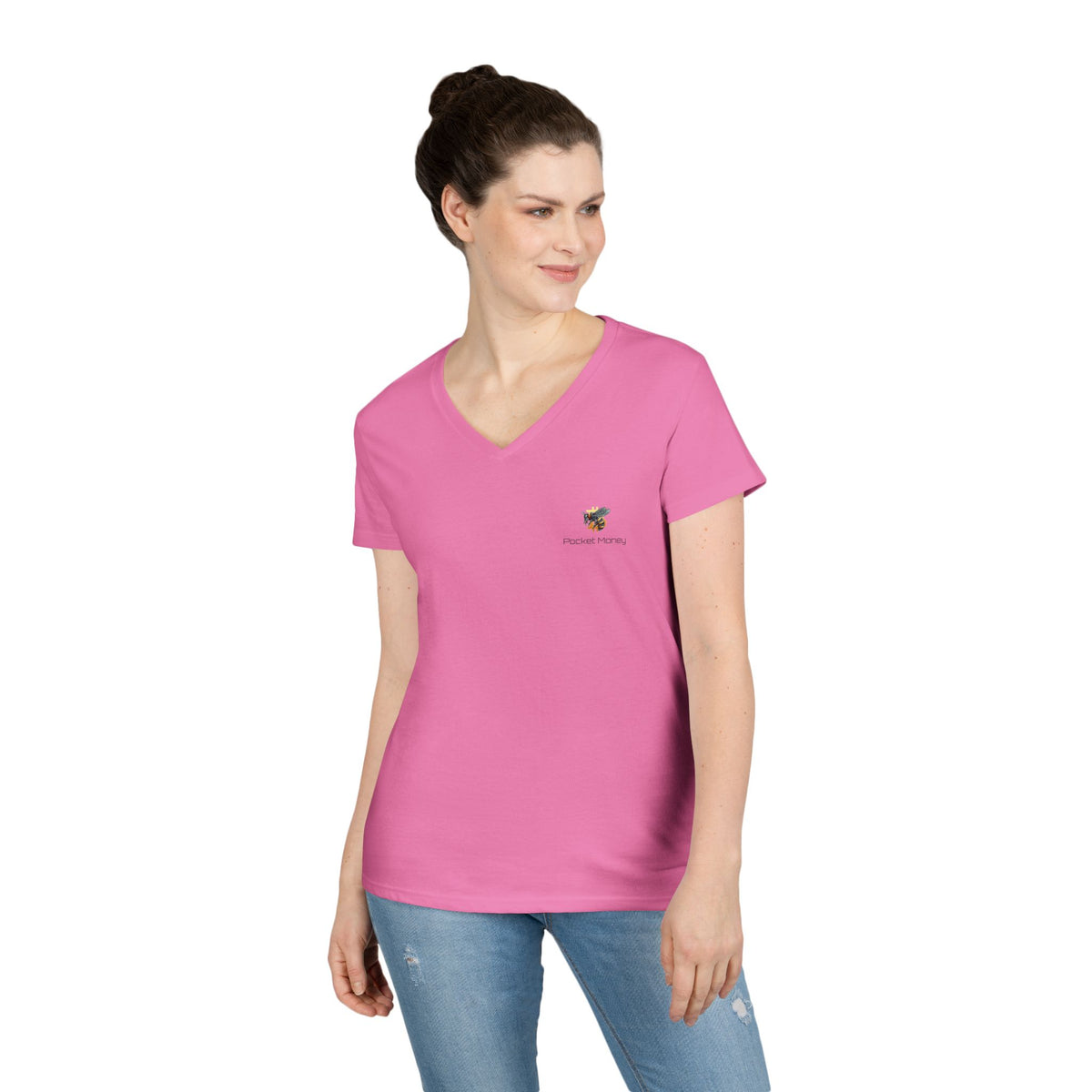 Bitcoin/Cypher Hornet - Pocket Money - Ladies V-Neck Tee - Funny Retro Text | Crypto Gift 120b