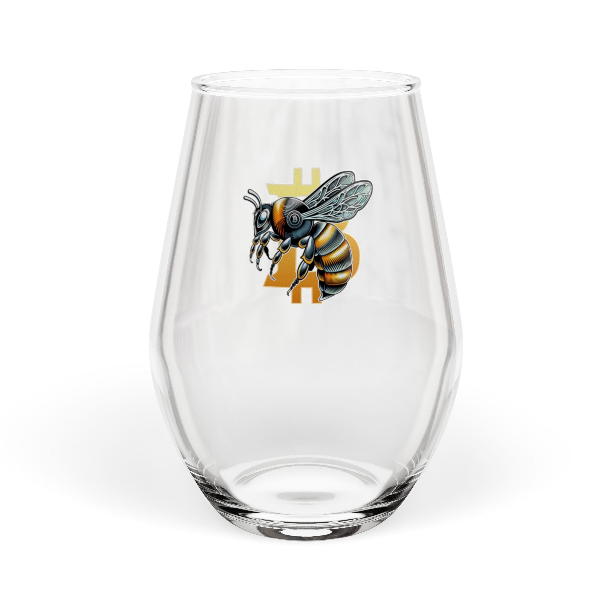 "CypherHornet-Bitcoin"  - Stemless Wine Glass - Vintage Campus Design, 11.75 oz  | Crypto Gift