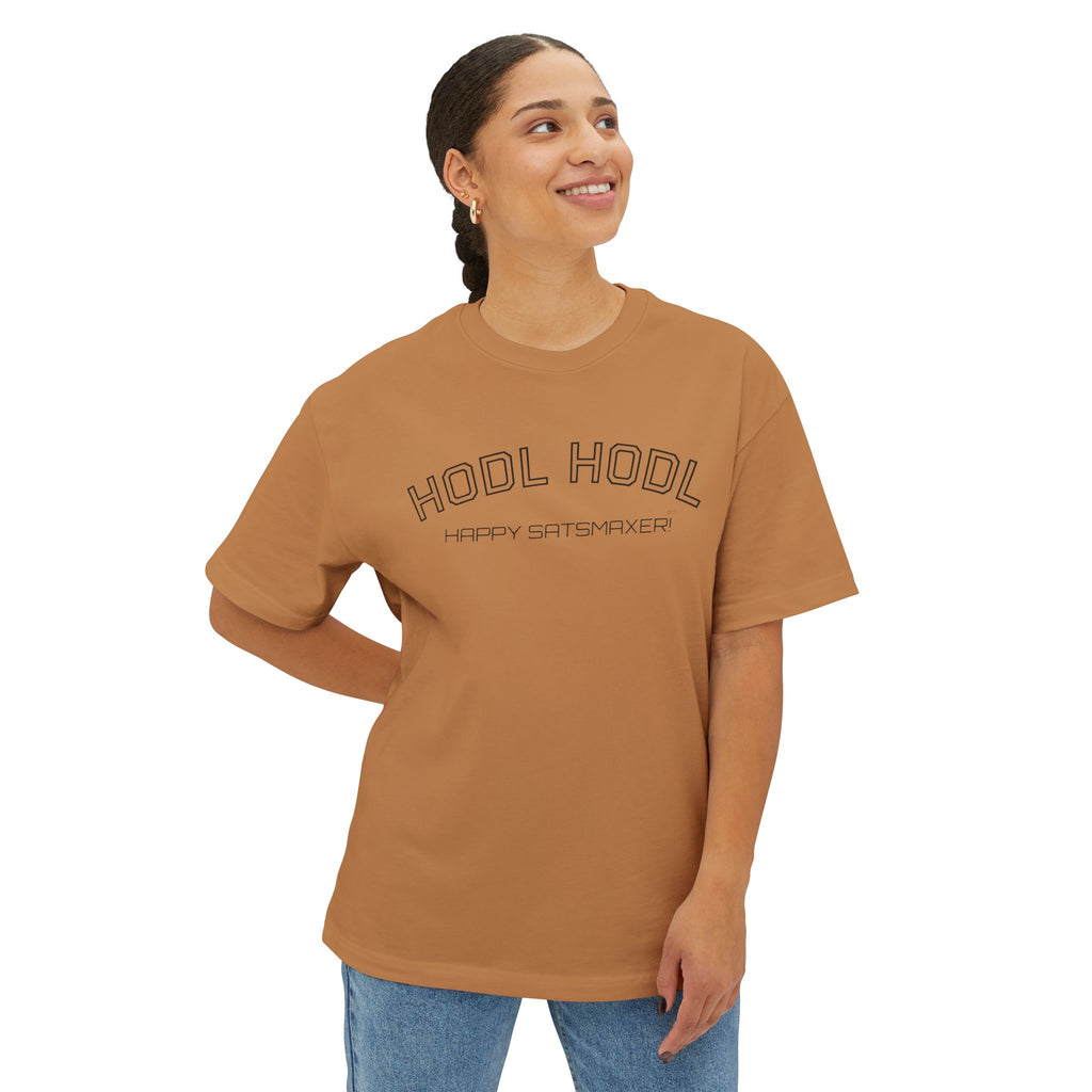 "HODL HODL Happy Satsmaxer" BITCOIN Tee — Oversized Boxy Graphic | Crypto Gift