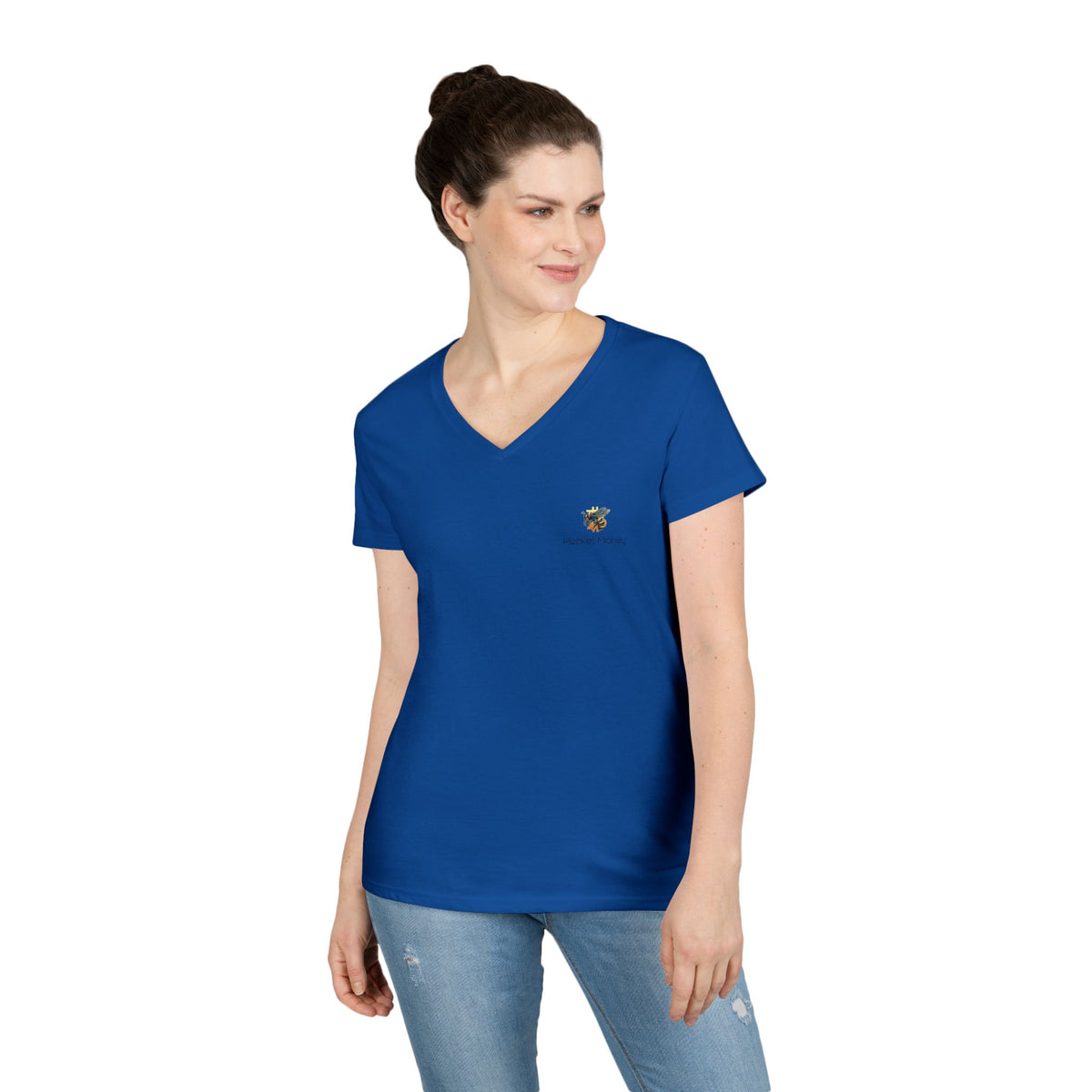 Bitcoin/Cypher Hornet - Pocket Money - Ladies V-Neck Tee - Funny Retro Text | Crypto Gift 120b