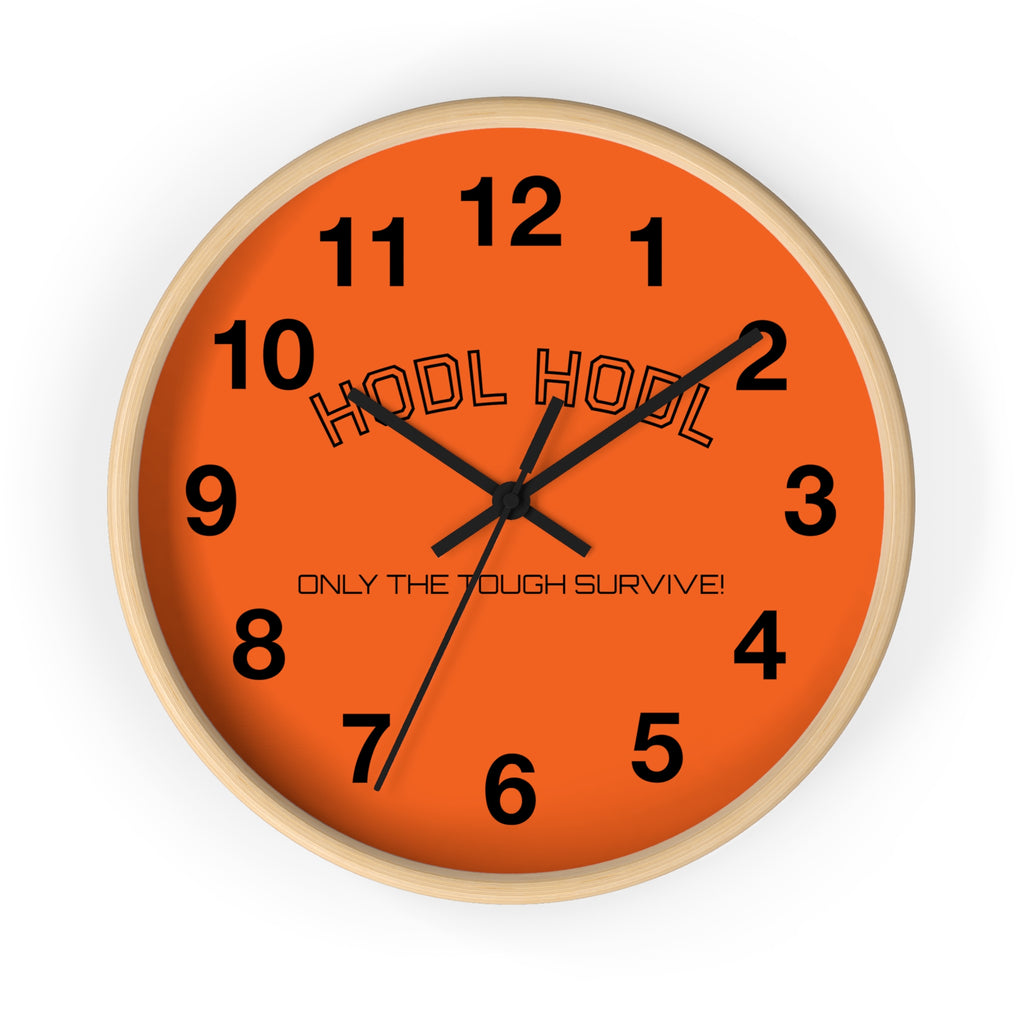 "HODL HODL * Only The Tough Survive * Bitcoin Bold Orange Wall Clock with Black Arms - Crypto Decor | Crypto Gift 200