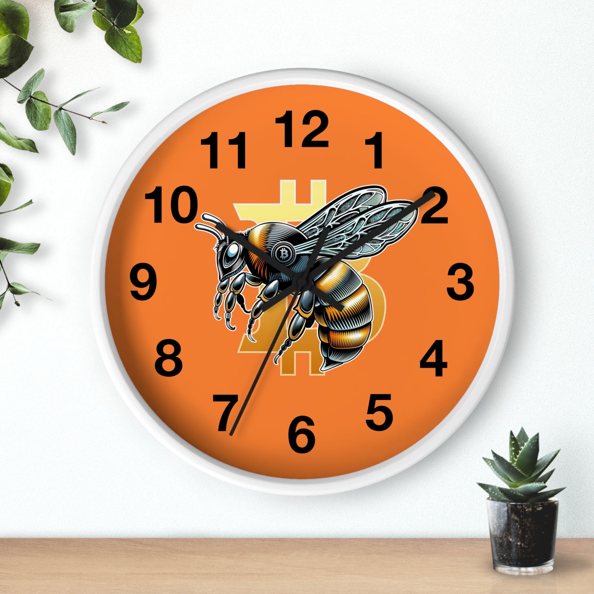Bitcoin CypherHornet * Wall Clock - Retro Orange Crypto Bee Clock with Black Arms for Home & Office | Crypto Gift 203