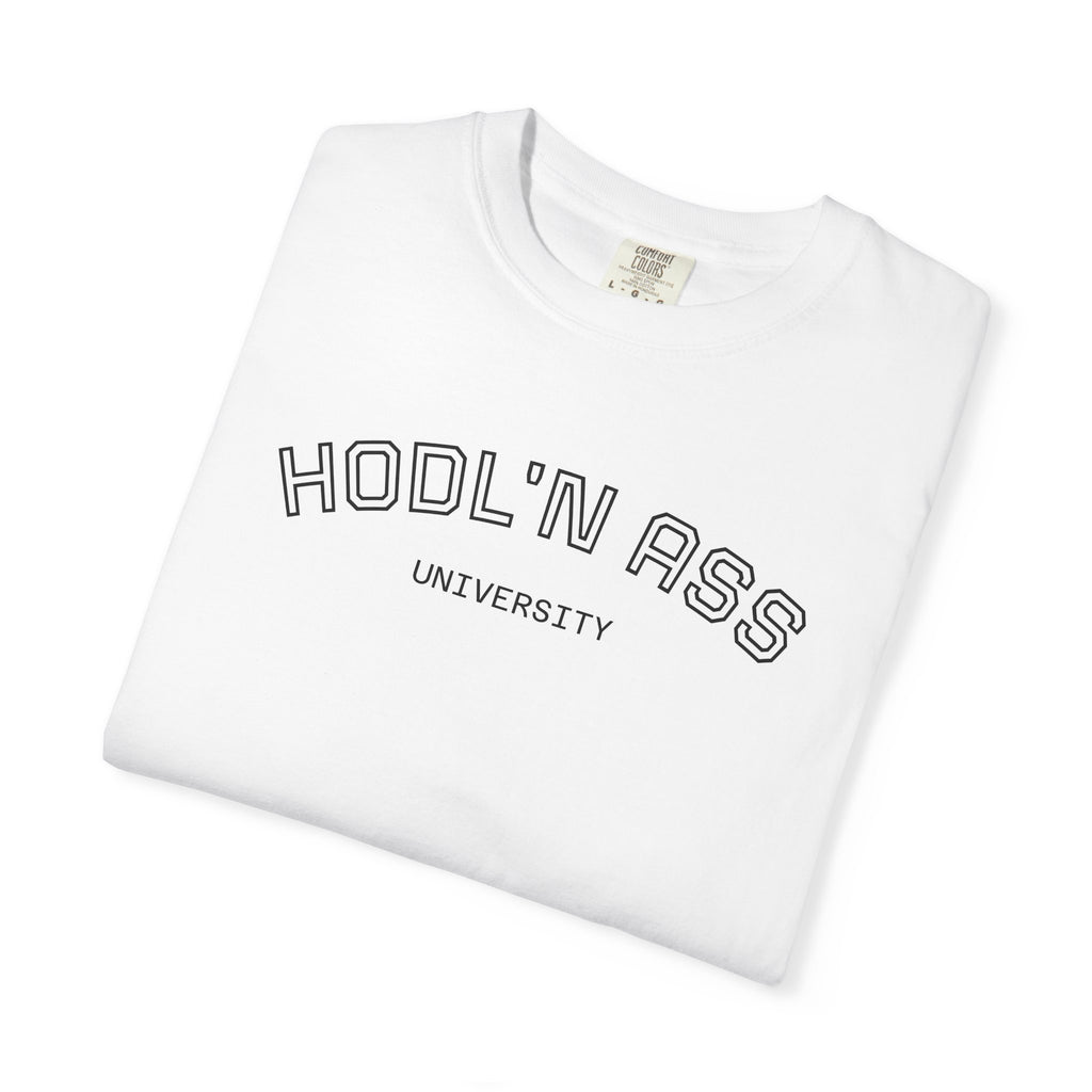 "HODL'N Ass" University BITCOIN Graphic T-Shirt — Vintage Collegiate Tee | Crypto Gift