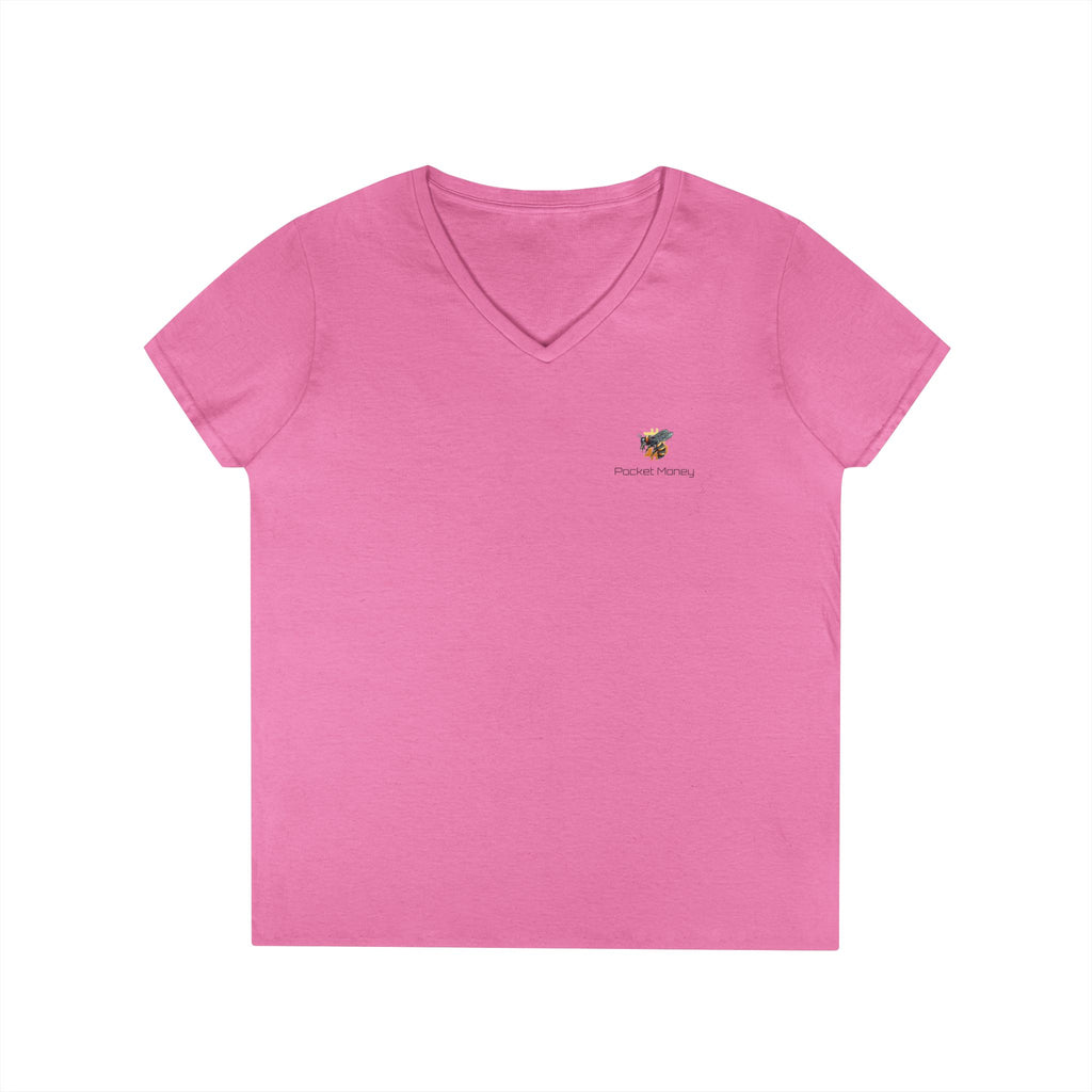 Bitcoin/Cypher Hornet - Pocket Money - Ladies V-Neck Tee - Funny Retro Text | Crypto Gift 120b