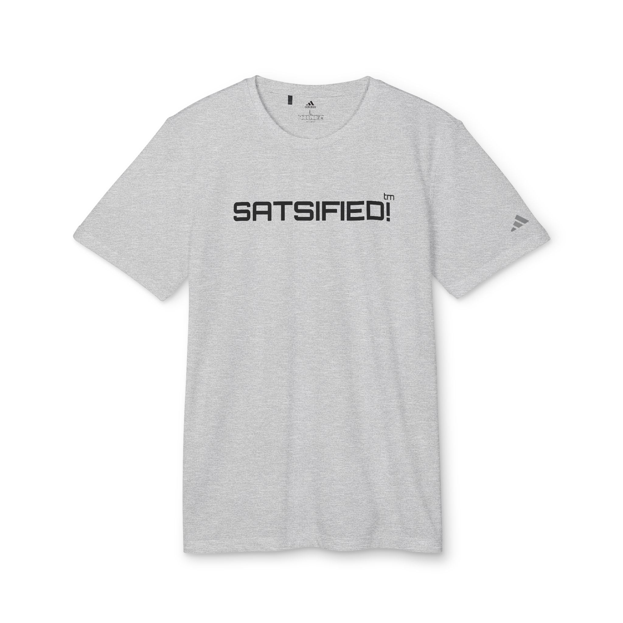 SATSIFIED! Bitcoin Adidas Graphic Tee — Unisex Minimal Athletic White T-Shirt