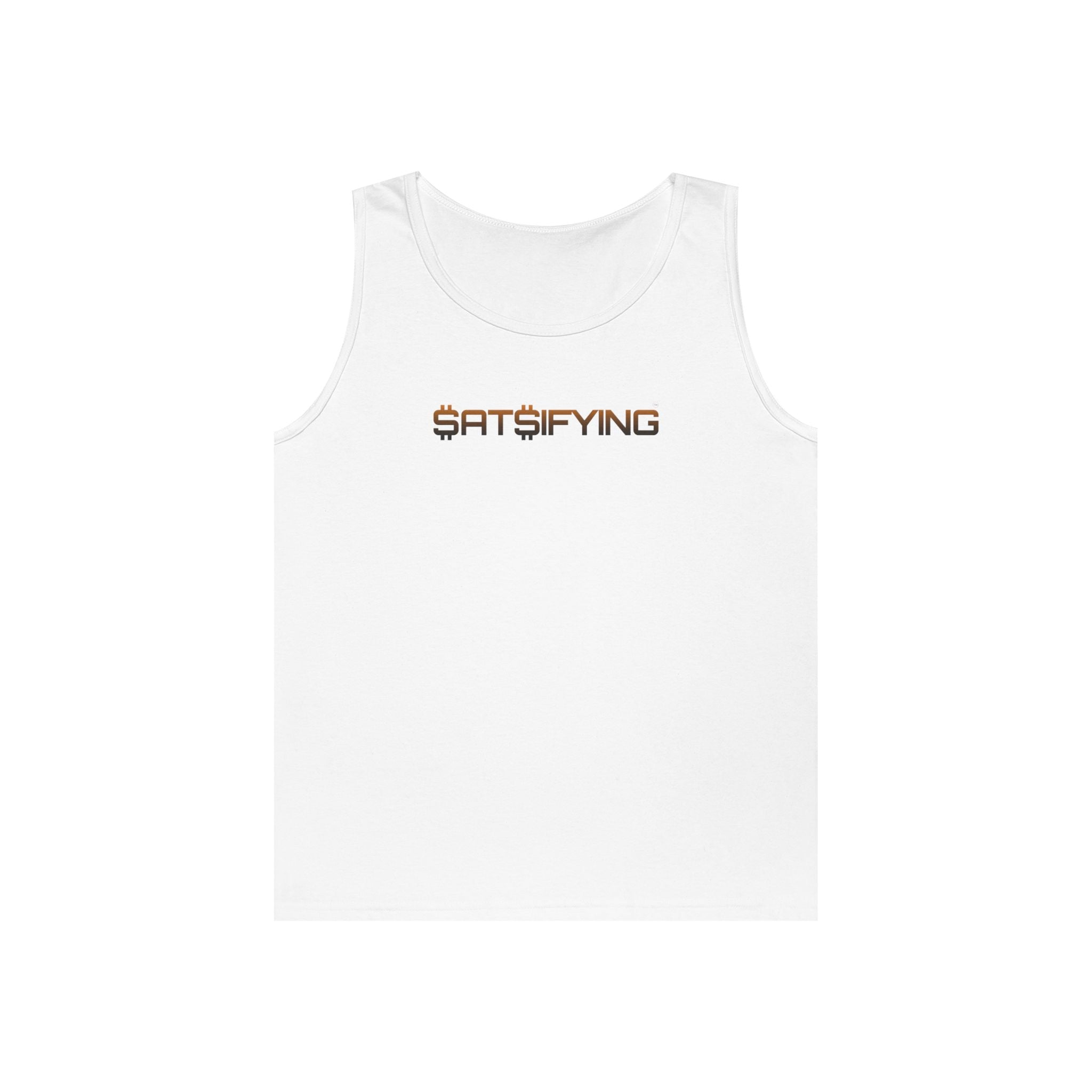 SATSIFYING -  Graphic Sassy Tank Top — Minimal Retro Logo Summer Muscle Tee | Crypto Gift