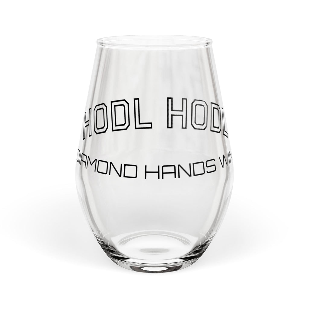 HODL HODL * DIAMOND HANDS  |  Stemless Wine Glass - Vintage Campus Design, 11.75 oz  | Crypto Gift 245