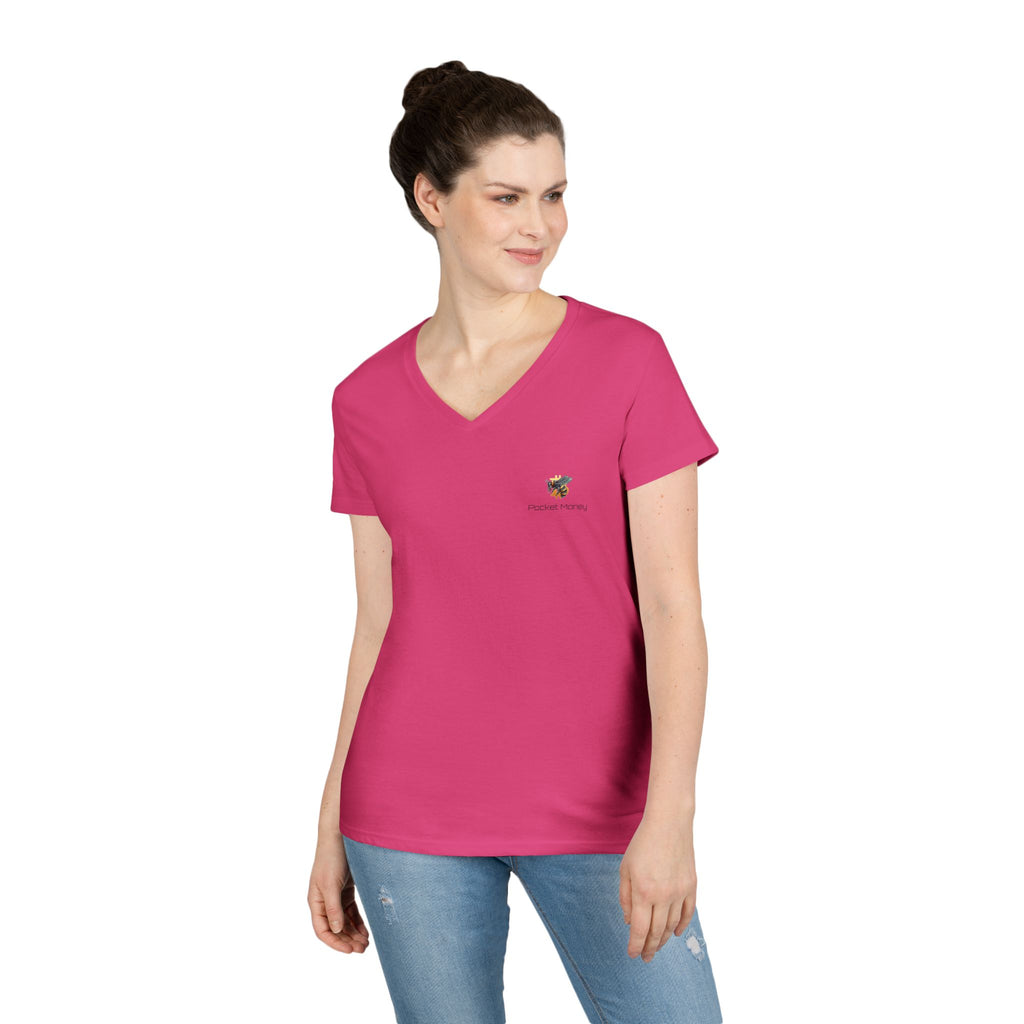 Bitcoin/Cypher Hornet - Pocket Money - Ladies V-Neck Tee - Funny Retro Text | Crypto Gift 120b